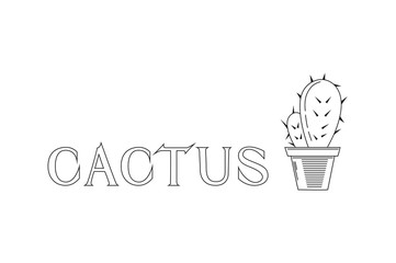 Linear vector illustration of cactus with lettering.