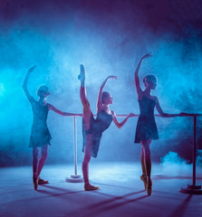 The young ballerinas stretching on the bar