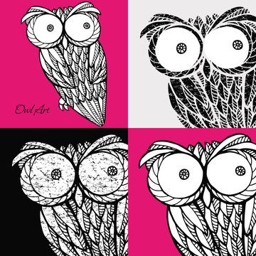Set of images of owls for decoration. Vector illustration.
