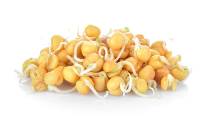 Germinated chickpeas on white background