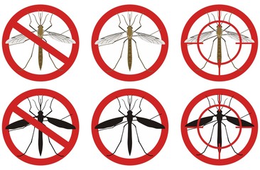 Stop mosquito signs. A set of insect pest control signs. Vector illustration.