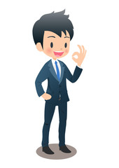 ＯＫサインを出すスーツ姿の若い男性ビジネスマン