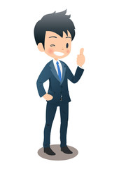 グッドサインを出すスーツ姿の若い男性ビジネスマン