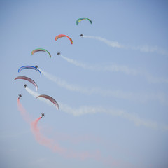 The Flying Dragons aerobatic group of paramotor flying in the Air Show Radom 2017.