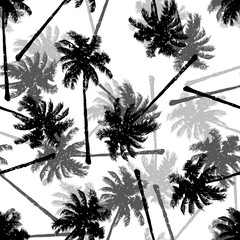 Seamless monochrome tropical pattern of palm trees. Black and white background for a Hawaiian shirt.