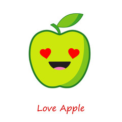 Banner Apple Emotions. Cute cartoon green Apple. Vector illustration.