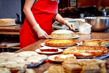 process of cooking homemade sponge cake decorating