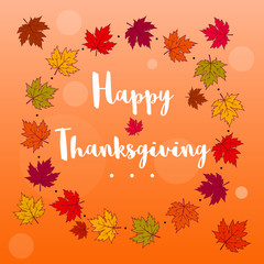 Happy Thanksgiving card with maple leaves and autumn background