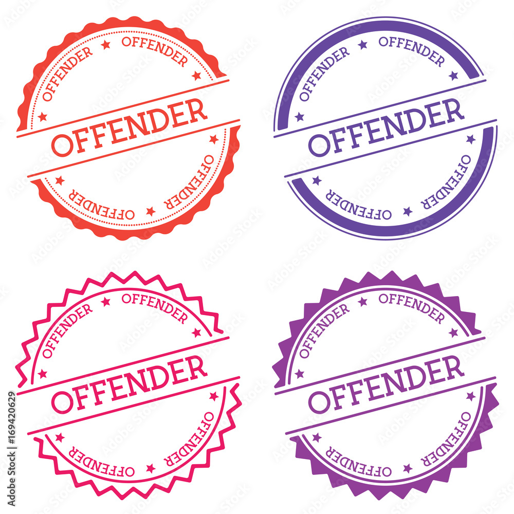 Poster offender badge isolated on white background. flat style round label with text. circular emblem vecto