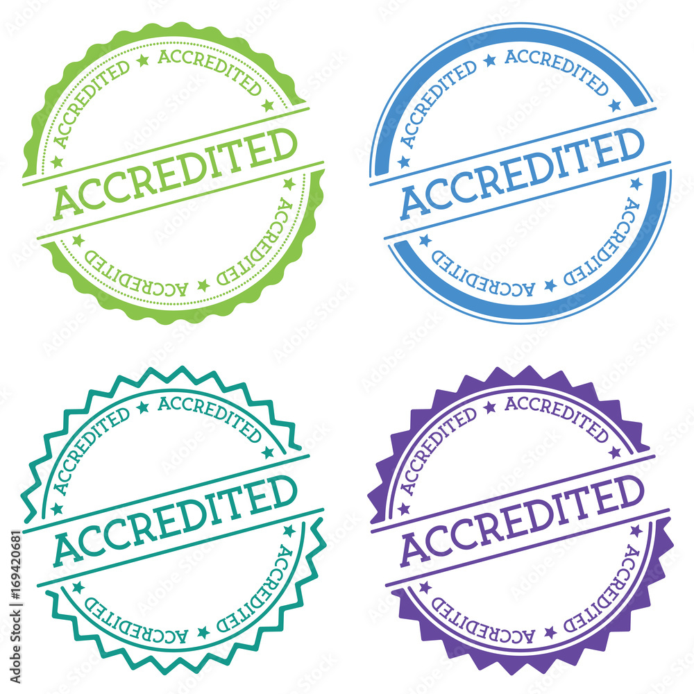 Poster accredited badge isolated on white background. flat style round label with text. circular emblem vec