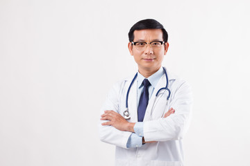 confident asian male doctor isolated