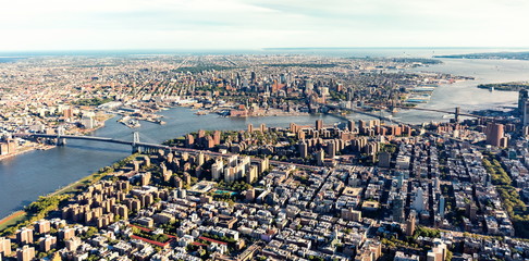 Aerial view of the Lower East Side of Manhattan the Brooklyn and Manhattan bridges - obrazy, fototapety, plakaty