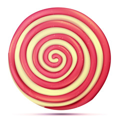 Classic Lollipop Isolated Vector. Round Red, Yellow. Realistic Spiral Illustration. Classic Bright Xmas Caramel