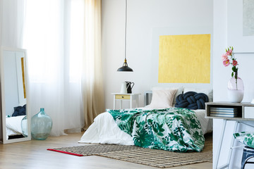 Green and yellow modern bedroom