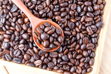 coffee beans on wooden background