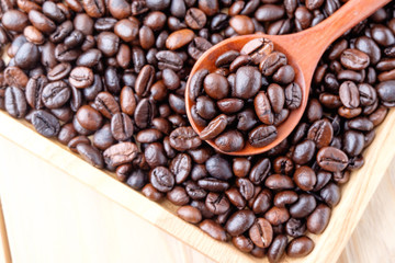coffee beans on wooden background
