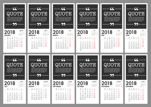 Calendar for 2018 Template design. Week Starts Monday. Vector EPS10