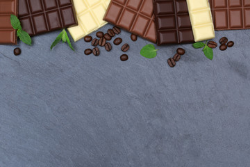 Schokolade Tafel Schiefertafel Essen Textfreiraum von oben