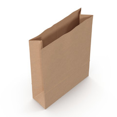 Disposable paper bag on white. 3D illustration