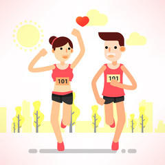 young couple running and training for marathon sport in the park
