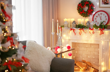 Beautiful Christmas decorations on table in living room