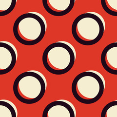 Nahtloses Vektormuster der roten und weißen stilvollen Retro- Tupfen. Beringte Kreise Textur. Klassischer Vintage-Wiederholungshintergrund für Print-, Textil- oder Web-Nutzung.