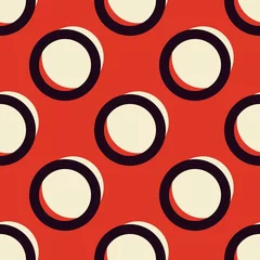  Rode en witte stijlvolle retro polka dots naadloze vector patroon. Geringde cirkels textuur. Stijlvolle vintage herhaalde achtergrond voor print-, textiel- of webgebruik. © souloff