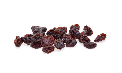 yellow raisins on white background