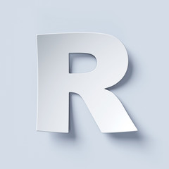 White bent paper font letter R