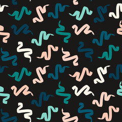 Fototapeta na wymiar Flying ribbons or curly lines seamless vector pattern. Handmade modern zigzag doodle colorful background for print, textile, or web use.