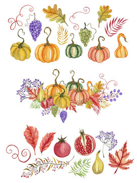 Colorful autumn watercolor illustrations