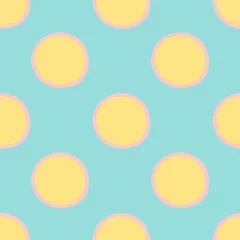Papier peint Polka dot Motif rétro vectorielle continue à pois dessinés à la main. Couleurs bleu clair, rose et jaune. Arrière-plan décoratif de cercles annelés pour l& 39 impression, le textile, le papier peint, la décoration intérieure, l& 39 emballage ou l& 39 utilisation du