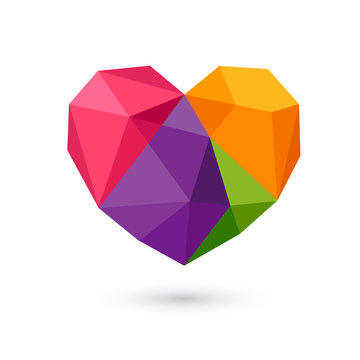 Multi colors polygonal heart design. Vector illustration isolated on white background.