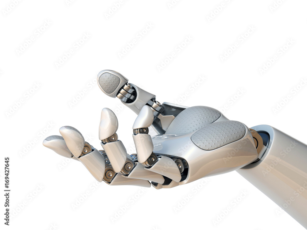 Poster robot hand reaching gesture or holding object 3d rendering