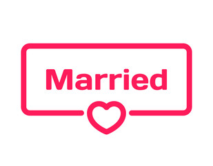 Married template dialog bubble in flat style on white background. Basis with heart icon for various word of plot. Stamp for quotes to cards, banners, labels, notes, blog article. Vector