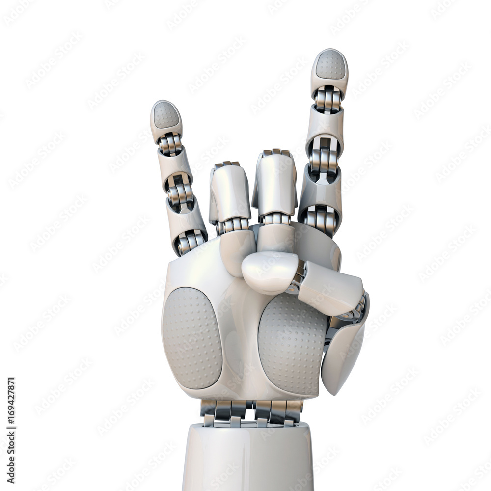 Aufkleber robot hand gesturing a rock and roll sign 3d rendering