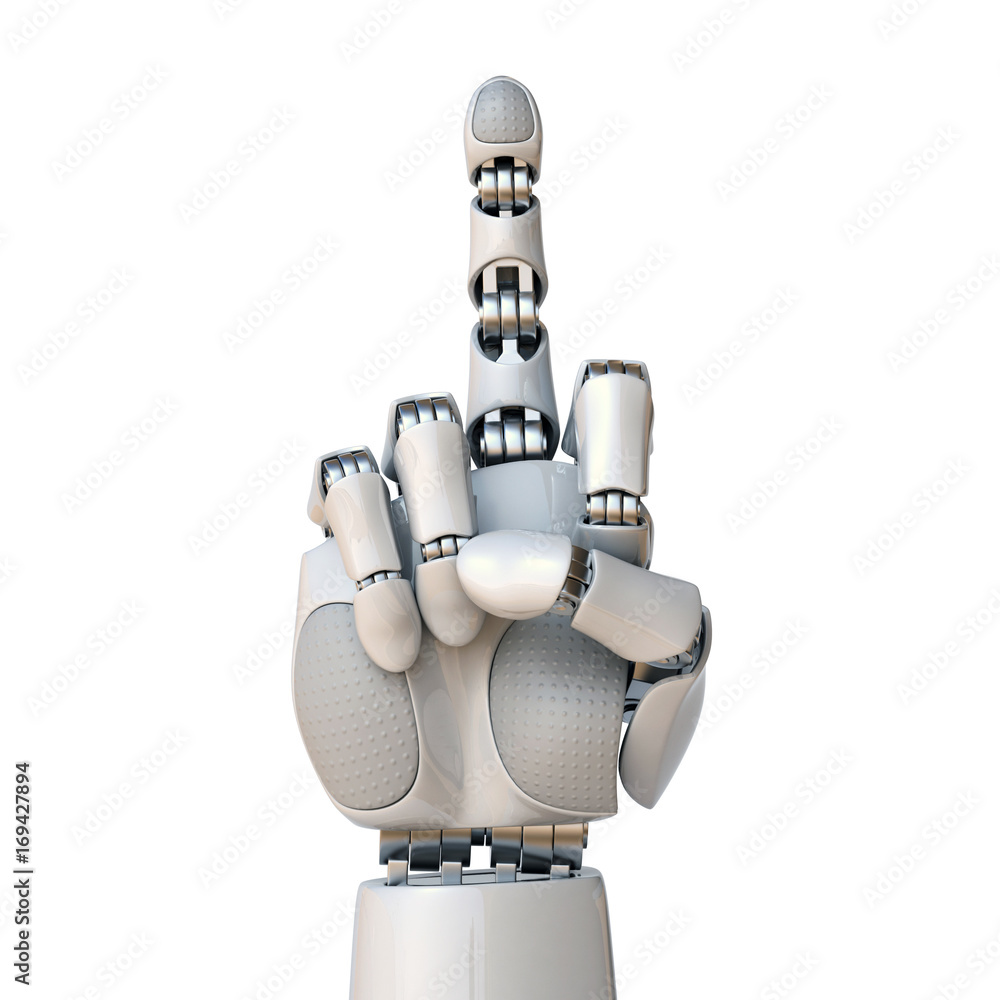 Aufkleber robot hand showing middle finger 3d rendering