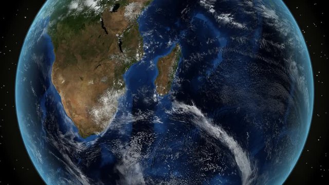 Lesotho. 3D Earth in space - zoom in on Lesotho outlined. Star sky background
