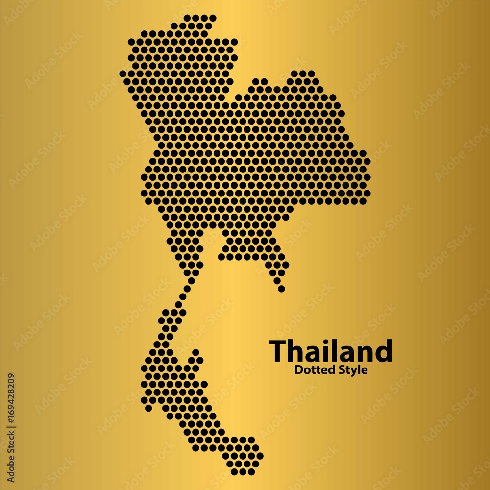 Poster thailand map of circle shape on the gradient gold background. vector illustration dotted style.