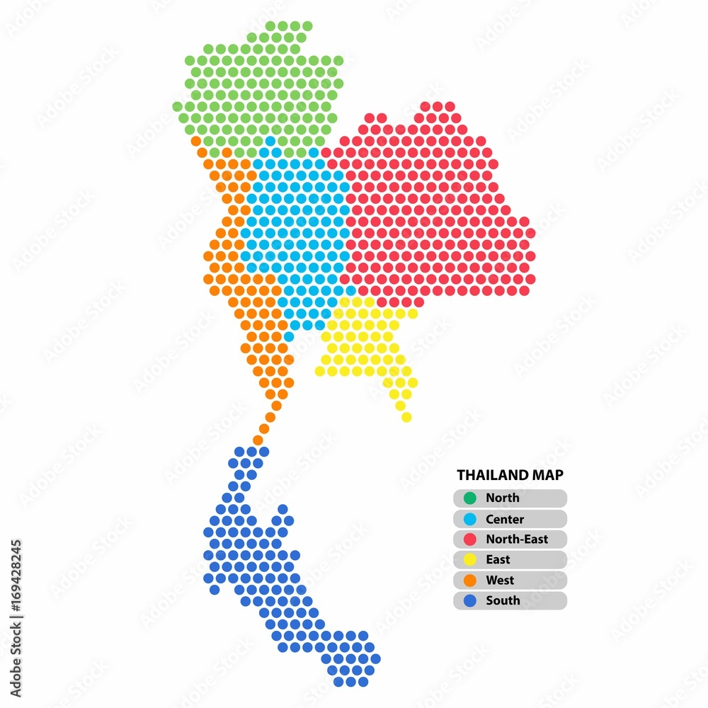 Poster thailand map of circle shape with the provinces colored in bright colors on white background. vector