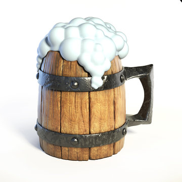 Wooden mug, tankard 3d rendering