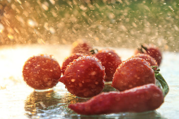Fresh red vegetables in the rain