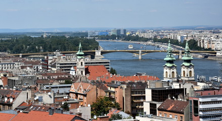 Fototapeta na wymiar City of Budapest - View from Fisherman's Bastion looking northeast along the Danube River, Budapest, Hungary.