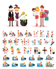 Set of People on White Background. Isolated Flat Vector Illustration