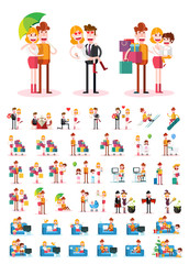 Set of People on White Background. Isolated Flat Vector Illustration