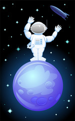 Fototapeta premium Cartoon astronaut standing on the planet