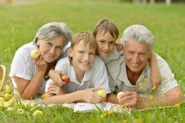Fototapeta premium Grandparents with children in park