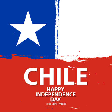 Chile Happy Independence Day celebrate card with chilean national flag brush stroke background. Vector illustration.