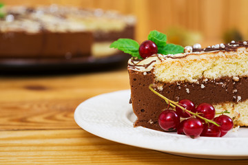 Cake pigeon's milk on wooden background