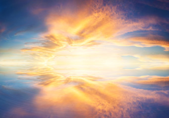 Background sky during sunset and water reflections.